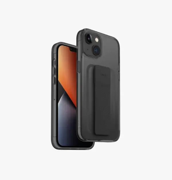 UNIQ HELDRO MOUNT FOR SNAP-ON MOUTING WITH MOUNTGRIP BAND & WRIST STRAP FOR IPHONE 2022 14 | SMOKE